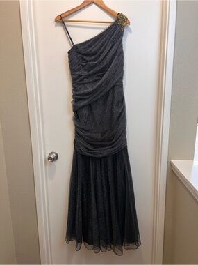 Tadashi Shoji one Shoulder Metallic Ruched Homecoming Dress beaded Formal